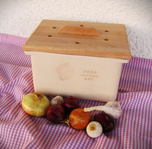Zwiebel und Knoblauch Box aus Ton, gebrannt, unglasiert